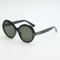 Round black sunglasses with dark green lenses and gold T-shaped temple accents, shown at an angle - UV400 Protection / Black Frame G15 Lenses