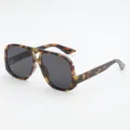 Tortoiseshell double-bridge aviator sunglasses with dark gray lenses and patterned temples - UV400 Protection / Tortoise Frame Gray Lens