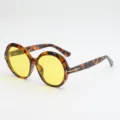 Oversized round sunglasses with tortoiseshell frames, yellow lenses and T-shaped metal accents - UV400 Protection / Tortoiseshell Frame Yellow Lens