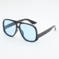 Oversized double-bridge aviator sunglasses with a black frame and pale blue lenses - UV400 Protection / Black Frame Blue Lens