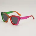 Colorful cat-eye sunglasses with a green-to-pink gradient frame, dark lenses and pink-orange arms - Rainbow Frame Gray Lens