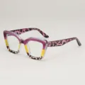 Lunettes œil-de-chat violettes, jaunes et léopard, avec verres bleu clair et détails rivetés - Monture Violette Verre Transparent