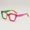 Lunettes œil-de-chat arc-en-ciel, verres clairs, monture géométrique et branches ornées de clous - Monture Arc-en-ciel Verre Transparent