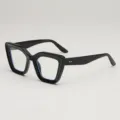 Lunettes de soleil œil-de-chat noires à monture épaisse, verres bleutés et rivets dorés aux branches - Monture Noire Verres Blancs