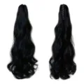 Long black wavy claw-clip ponytail extension, shown from the front and back on white - Claw Clip Ponytail (7017) / Long Wavy About 50cm / Black