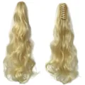 Extension a coda lunga e ondulata, biondo chiaro, con clip a pinza, vista davanti e dietro - Coda di Cavallo a Molletta (7017) / Lungo Ondulato Circa 50cm / Oro chiaro