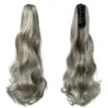 Extension per capelli lunghi mossi, sfumata grigio-bianca, vista da entrambi i lati con pinza nera - Coda di Cavallo a Molletta (7017) / Lungo Ondulato Circa 50cm / Grigio Nonna