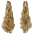 Extension per coda lunga e ondulata, biondo dorato, con molletta a pinza color crema, in due viste - Coda di Cavallo a Molletta (7017) / Lungo Ondulato Circa 50cm / Bianco avorio