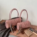 Borse Boston rosa con motivo a rombi, doppio manico, chiusura a zip e ciondoli a forma di orso - Taglia L / Rosa