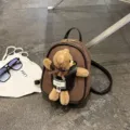 Brown faux suede mini backpack with a plush teddy bear charm, dark brown leather trim - 15*7*21 / Coffee