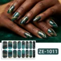 Dark Green Gold Foil Smudge (ZE-1011) / 16 Sheets (Naked Sheet And Nail File)