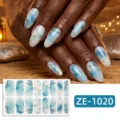 Blue Gold Foil Smudge (ZE-1020) / 16 Sheets (Naked Sheet And Nail File)