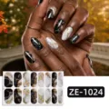 Marbre Noir Blanc Or (ZE-1024) / 16 Feuilles (Feuille Nue Et Lime à Ongles)