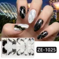 Black White Marble Shimmer (ZE-1025) / 16 Sheets (Naked Sheet And Nail File)
