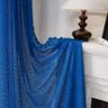 Rod Pocket Style / 150cmx100cm / Peacock Blue Hollow Coin (Blue Tassel)