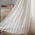 Rod Pocket Style / Width 150cm x Height 45cm / Beige Hollow Vertical Stripe + Beige Tassel