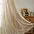 Rod Pocket Style / Width 150cm x Height 45cm / Hollow Geometric Leaf + Beige Tassel