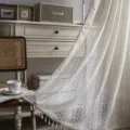 Style à Passe-tringle / Sur Mesure au Mètre Carré / Passant de Tringle - Ajouré Pièce No. 3 + Gland Beige