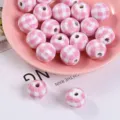 16mm (1 Piece) / White And Pink Plaid