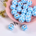 16mm (1 Piece) / White And Sky Blue Plaid