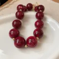 Wine Red Marble Bead Necklace / 30mm / Burgundy