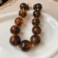 Coffee Amber Toned Marble Bead Necklace / 30mm / Coffee