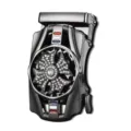 Fibbia automatica da uomo, nera e argento, con motivo floreale di strass su fondo bianco - Stile Floreale Strass (ZDK-004) / Canna di fucile