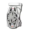 Fibbia automatica argentata con motivo floreale di pietre e dettagli rossi, bianchi e blu - Stile Floreale a Specchio (ZDK-004) / Argento