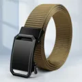 Herren-Gürtel aus khakifarbenem Nylongewebe mit matter schwarzer rechteckiger Automatikschließe - Legierungsschnalle Nylon-Imitat Schwarz / 120cm Ohne LOGO / Khaki
