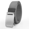 Grauer Herren-Gürtel aus gewebtem Nylon mit matter silberner Automatikschließe und Aussparungen - Verbesserte Silberschließe / 120cm Ohne LOGO / Grau