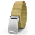 Beiger Herren-Flechtgürtel aus Nylon mit matter silberner Automatikschließe aus Metalllegierung - Verbesserte Silberschließe / 120cm Ohne LOGO / Khaki