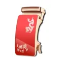 Fibbia automatica per cintura con pannello smaltato rosso, bordo dorato e motivo di drago bianco - Stile Motivo Drago Rosso (ZDK-029)