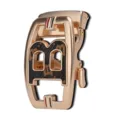Fibbia automatica da uomo color oro rosa opaco, con inserto marrone scuro fantasia e dettagli a righe - Stile Fiore Antico Marrone (ZDK-081)