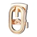 Fibbia ovale dorata in metallo per cintura automatica, lucida e con linguetta, su sfondo bianco - Stile Cornice Ovale (ZDK-089)