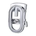Fibbia automatica argentata in metallo, con cornice ovale e linguetta scorrevole, vista frontale - Stile Ovale a Specchio (ZDK-089)