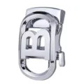 Fibbia automatica da uomo, in metallo argentato lucido, con grande B traforata e manopola laterale - Stile Lettera a Specchio (ZDK-090)