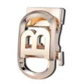Fibbia da uomo in metallo color oro champagne, con motivo a lettera traforato e chiusura regolabile - Stile Lettera Intagliata (ZDK-090)