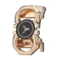 Fibbia automatica dorata a doppio anello, medaglione nero con motivo greco e cervo in rilievo dorato - Stile Testa di Cervo Oro (ZDK-097)