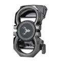 Fibbia automatica nera per cintura, finitura metallica lucida, bordo greco e motivo con cervo - Stile Intaglio Geometrico (ZDK-097)
