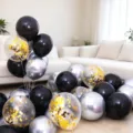10" / Lot de 110 Pièces (Dont 10 Confettis Dorés) / Noir + Argent