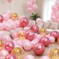 10" / Lot de 110 Pièces (Dont 10 Confettis Dorés) / Rouge Métallique + Rose Perlé
