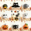 Halloween foil balloons with bat, ghost, pumpkin, spider, skull and candy designs in black and orange - Random Halloween Style / 5 Pieces/Pack / Multicolor