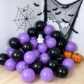 Halloween party balloons in purple and black, shown in a festive indoor scene with seasonal decor - Matte Purple and Matte Black