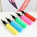 Five plastic hand balloon pumps in yellow, blue, green, pink and red with black nozzles - Medium Manual Hand Pump