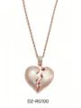 Detail van een roségouden hart hanger met glanzende steentjes, rood midden en gedraaide ketting - Gebroken Hart Hanger Met Touwketting (DZ-RG100) / Roségoud