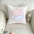 Kissen auf cremefarbenem Sofa mit schlafendem rosa Schwein unter blau karierter Decke - Nur Kissenbezug (Ohne Kern) / 35x35cm / Schwein mit Kissen (Blau Kariert)