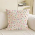 Pastel square cushion with tiny bears, flowers, hearts and stars, displayed on a white sofa - Pillow Case Only (SBZA315402) / 35x35cm / Pink Bear
