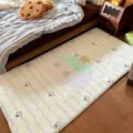 Plush bedside rug in cream with purple waves, paw prints, and a pastel house-and-dog design - Off-White (Purple Wave)