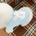 Close-up of a pale blue plush dog vest with white rabbit appliqué and soft white trim - XS / Tops / Blue