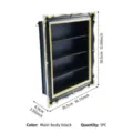 Black baroque wall-mounted display cabinet with four shelves and an ornate gold-carved frame - Vertical Style (L26036) / 30.5x25.7x6.5cm / Black & Gold